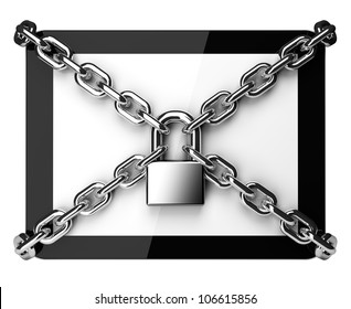 Tablet PC Wrapped In Chains Security Concept 3d Render