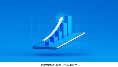 Tablet Screen Of Market Business Chart Arrow Stock Graph Or Investment Financial Data Profit On Digital Display Background With Diagram Exchange Information. 3D Rendering.