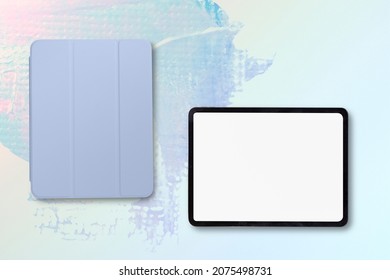 Tablet Screen Mockup Psd Digital Device With Pastel Case