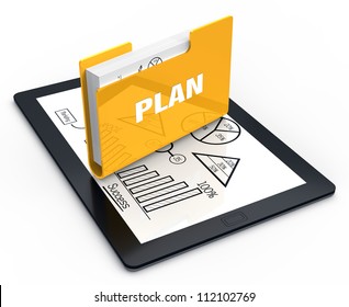 Tablet screen with yellow planning folder