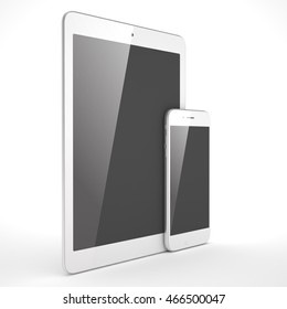 Tablet and smartphone on a white. 3d rendering.