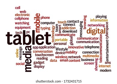 Tablet word cloud concept on white background