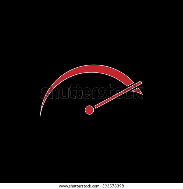 Tachometer. flat symbol pictogram on black\
background. red simple icon with white\
stroke