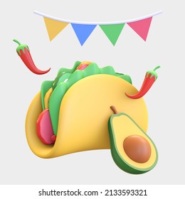 Taco and avocado mexican food 3d illustration render - Powered by Shutterstock