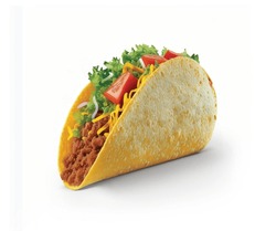 Taco Filled With Meat, Tomatoes, Lettuce, Isolated On White Background. Taco Closeup Banner, Abstract Design.