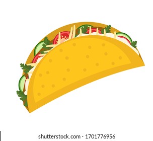 Tacos Icon Flat, Cartoon Style Isolated On White Background. Illustration, Clip Art. Traditional Mexican Food.