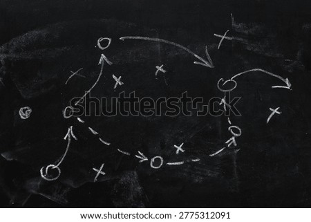 Tactic plan. Hand drawn arrows as strategy scheme sketch, isolated on on the black chalkboard. Business or sport succes concept.
