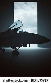 Tactical Jet Aircraft In A Dark Hanger 3d Illustration 3d Render