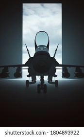 Tactical Jet Aircraft In A Dark Hanger 3d Illustration 3d Render