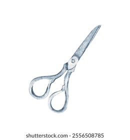 Tailor's steel Scissors. Hand drawn Watercolor illustration of Shears in Vintage style, isolated on white background. Perfect in Craft projects, Sewing and Hobby blogs, Needlework designs. - Powered by Shutterstock