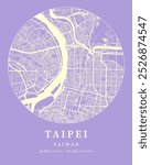 Taipei Pastel Purple City Map Print with coordinates, Taiwan