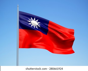 Taiwan 3d flag floating in the wind. 3d illustration.