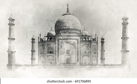 Taj Mahal Watercolor Sketch