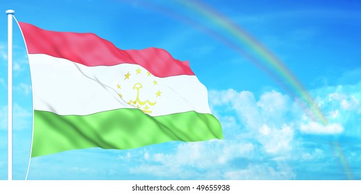 Tajikistan flag on beautiful sky background - Powered by Shutterstock