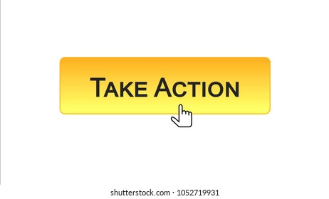 Take action web interface button clicked with mouse cursor, orange color, online