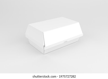 Take Away Burger Box Mockup. 3d Rendering Burger Box Image.3d Burger Box Template Isolated On Soft Color Background
