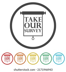 Take Our Survey Icons In Color Circle Buttons