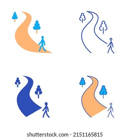 Take A Walk Icon Set In Flat And Line Style. Walking Person On A Footpath. Moving Activity. 