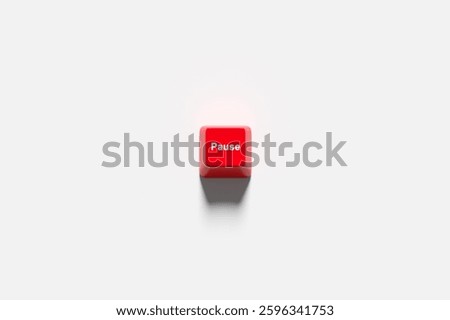 Taking a break from office work, time out, relaxation and resting. Taking a pause. Red pause computer keyboard button on white background. 3D render.