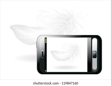 Taking Photo On Mobile Device, White Feather Isolated On White Background Raster Version, Vector File Id:119273593