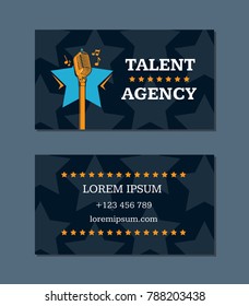  Talent Agency Business Card Template With Retro Microphone And Stars. Talent Agency Card With Microphone Illustration