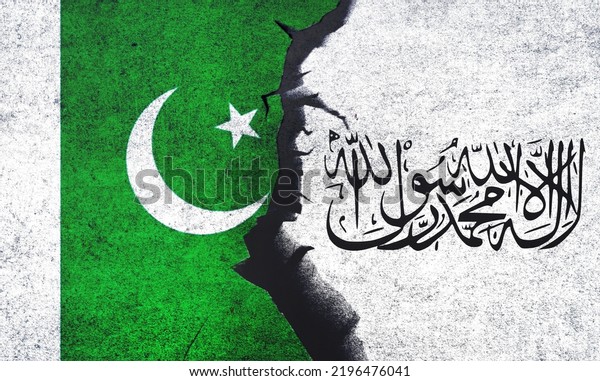 Taliban vs Pakistan\
flags on a wall with a crack. Pakistan and Taliban conflict.\
Afghanistan and Pakistan conflict, war crisis, relationship,\
economy, trade concept\
