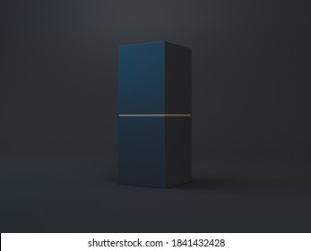Tall Black Gift Box Packaging Mockup On Dark Background, 3d Rendering