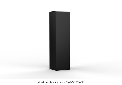 Tall Black Paper Box Mock Up Template On Isolated White Background, 3d Illustration