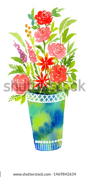 Tall Blue Green Flower Vase Various Stock Illustration 1469842634