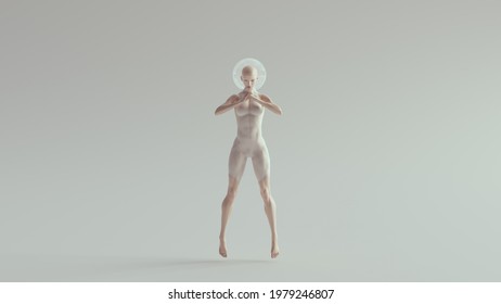 Tall Futuristic Sci Fi Ballerina Space Woman In A White Body Suit With Retro Glass Bowl Helmet 3d Illustration Render