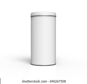 Tall Metal Tin Mockup, Blank Round Tin Can Template With Glossy Surface In 3d Rendering For Design Uses