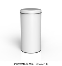 Tall Metal Tin Mockup, Blank Round Tin Can Template With Glossy Surface In 3d Rendering For Design Uses