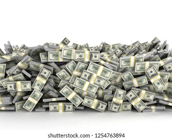 Tall Pile Of Us Currency - US Dollars Isolated Stacked On White Background. 3d Render