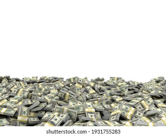 Tall Pile Of Us Currency - US Dollars Isolated Stacked On White Background. 3d Illustration Render