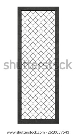 Tall Rectangular Chain Link Fence Panel with Riveted Black Metal Frame 3D Render isolated white background. 3d illustration