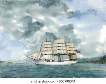 Tall Ship, Watercolor Painting