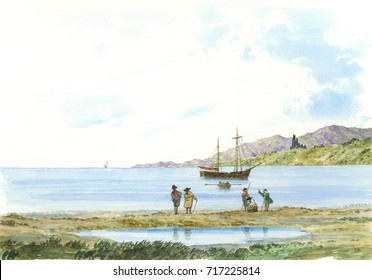 Tall Ship, Watercolor Painting