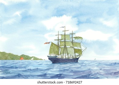 Tall Ship, Watercolor Painting