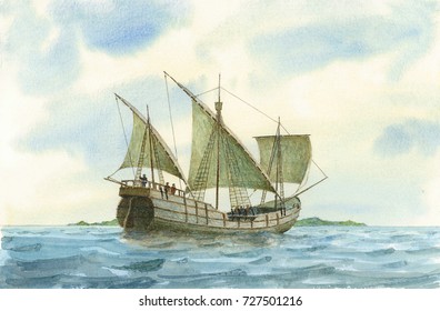 Tall Ship, Watercolor Painting