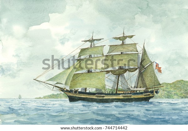 Tall Ship Watercolor\
Painting