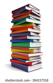 Tall Stack Of Books Isolated On White Background