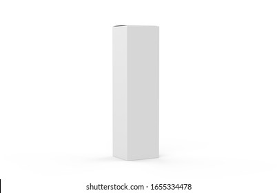 Tall White Paper Box Mock Up Template On Isolated White Background, 3d Illustration