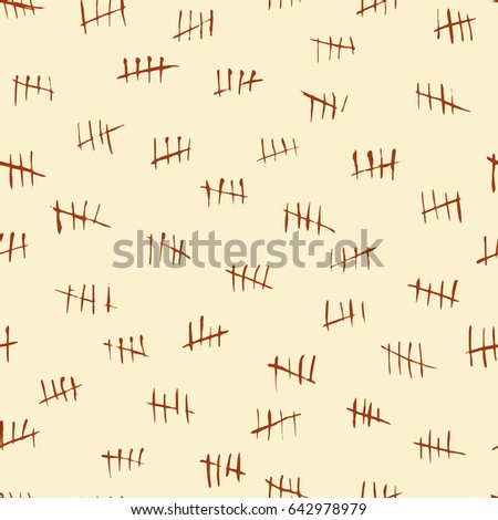 Tally scratch counting marks, waiting numbers seamless pattern. Tally scratch in jail, crossed out strokes on wall illustration