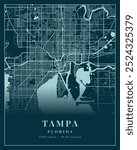 Tampa Cyan City Map Print with coordinates, Florida