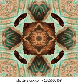 Tan Brown And Green Kaleidoscope Portrait