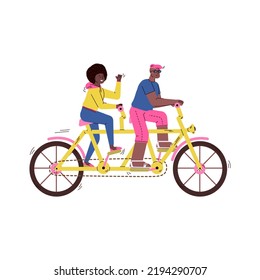 Tandem Bicycle Riders Cartoon Characters, Sketch Illustration Isolated.