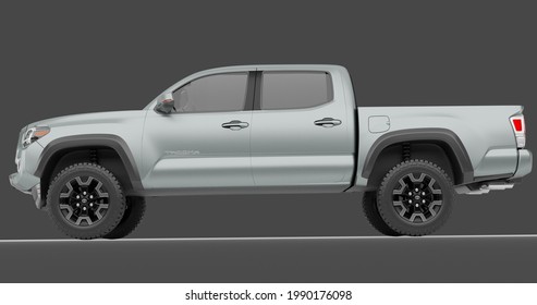 Tangerang, Banten. 13 June 2021. 3D Iluustration and rendering of Toyota Tacoma 2020 on isolated background