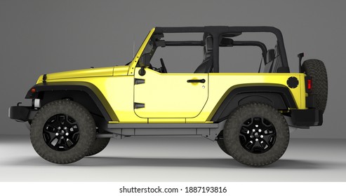 Tangerang, Banten. 5 January 2021. 3D Rendering Of Jeep Wrangler Withoud Hood On Isolated Background