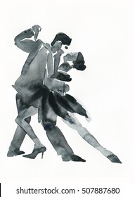 Tango Dance .watercolor Illustration