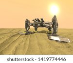 The tank robot in desert,3d ,render.
